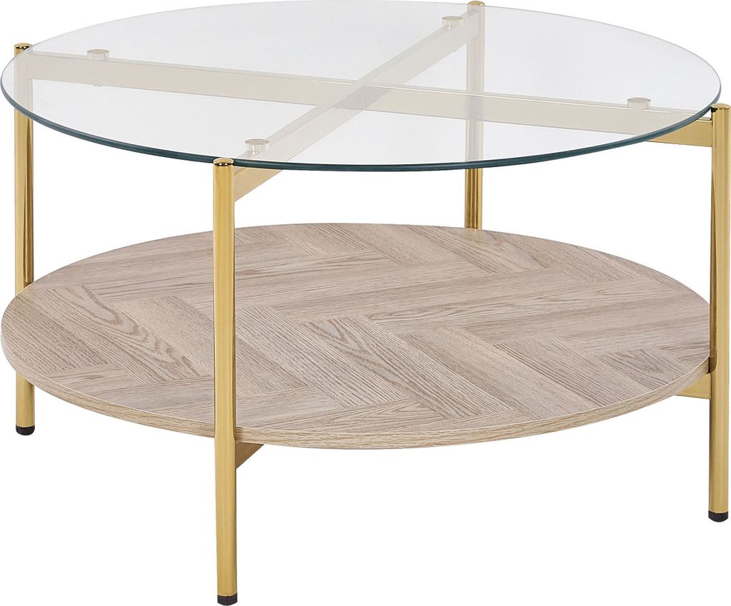 BELIANI Couchtisch Gold / Hellbraun mit Glasplatte aus Metall MDF Holzplatte Elegant Modernes Design für Wohnzimmer