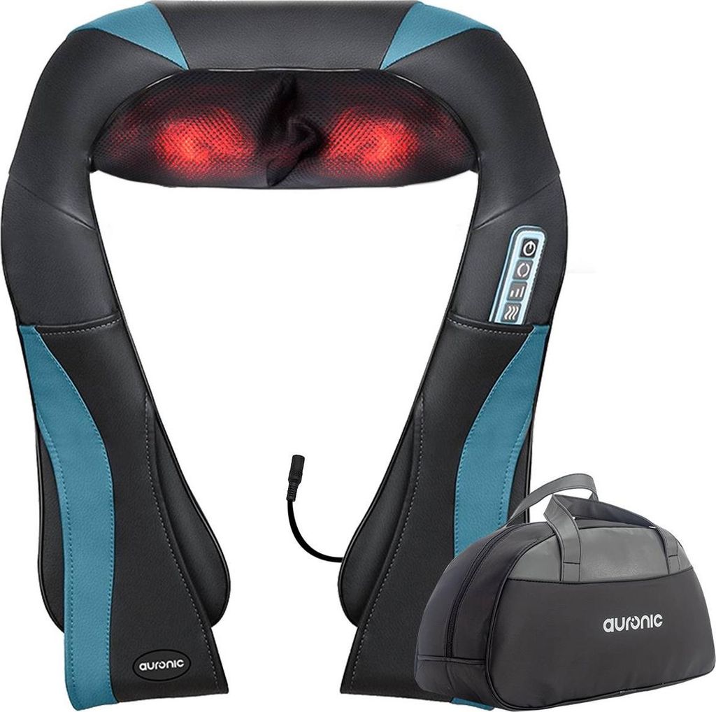 Auronic Shiatsu Massagekissen - Elektrisches Nackenmassagegerät - Infrarot - Inklusive Tragetasche - Nacken und Schulter - Massagegeräte - Schwar...