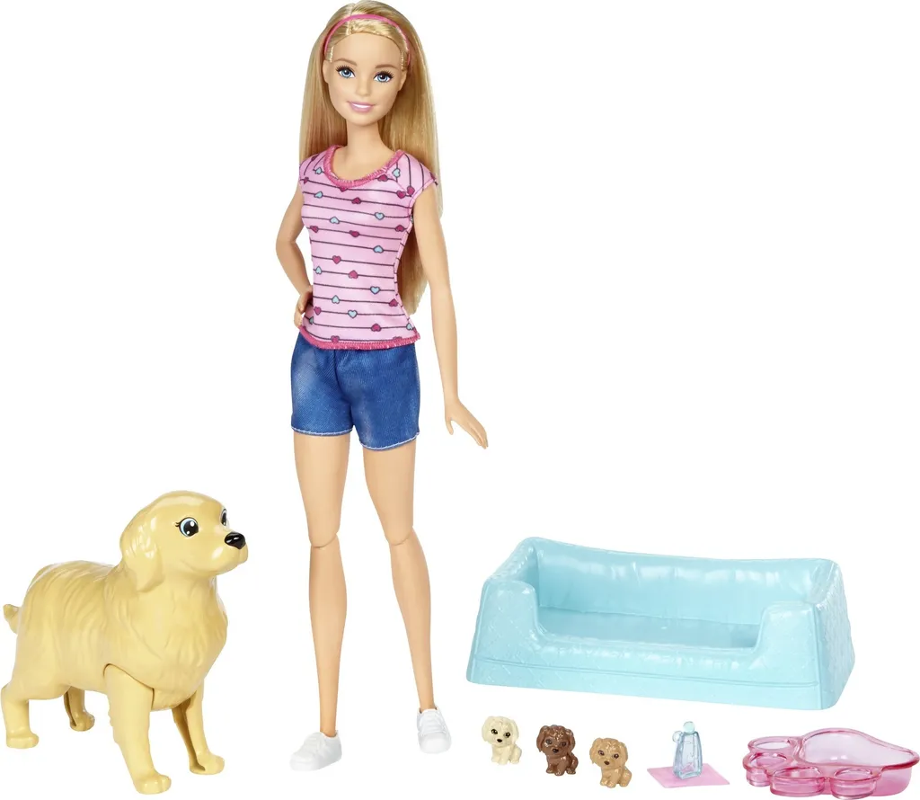 Barbie maman chien et ses 3 bébés interactifs à fonction magique