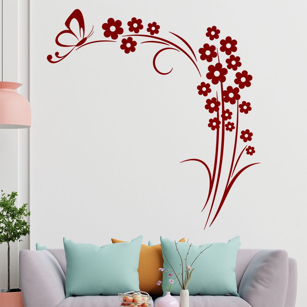Schmetterling am Ende der Blume Wandtattoo in 6 Größen - Wandaufkleber Wall Sticker - Dekoration, Küche, Wohnzimmer, Schlafzimmer, Badezimmer