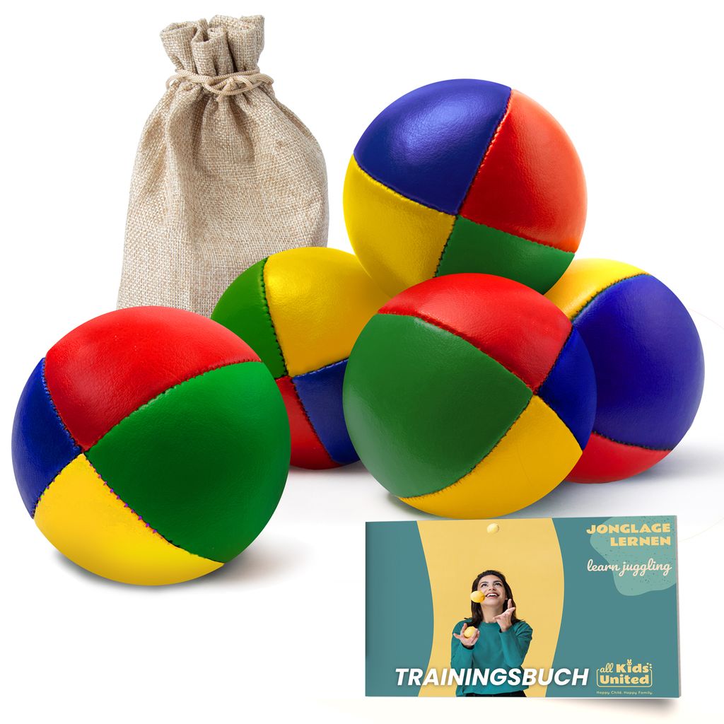 Jonglierbälle im 5er Set; Professionelles Jonglierball-Set im Jute-Beutel; Weiche Juggling Balls für Anfänger & Fortgeschrittene