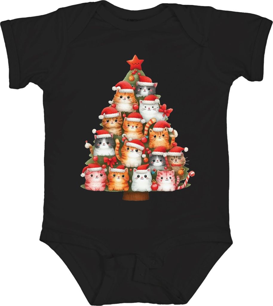 Katzen Weihnachtsbaum Katzenbesitzer - Weihnachten Weihnachtsgeschenk Christmas Unisex Baby Body, Schwarz, 12/18