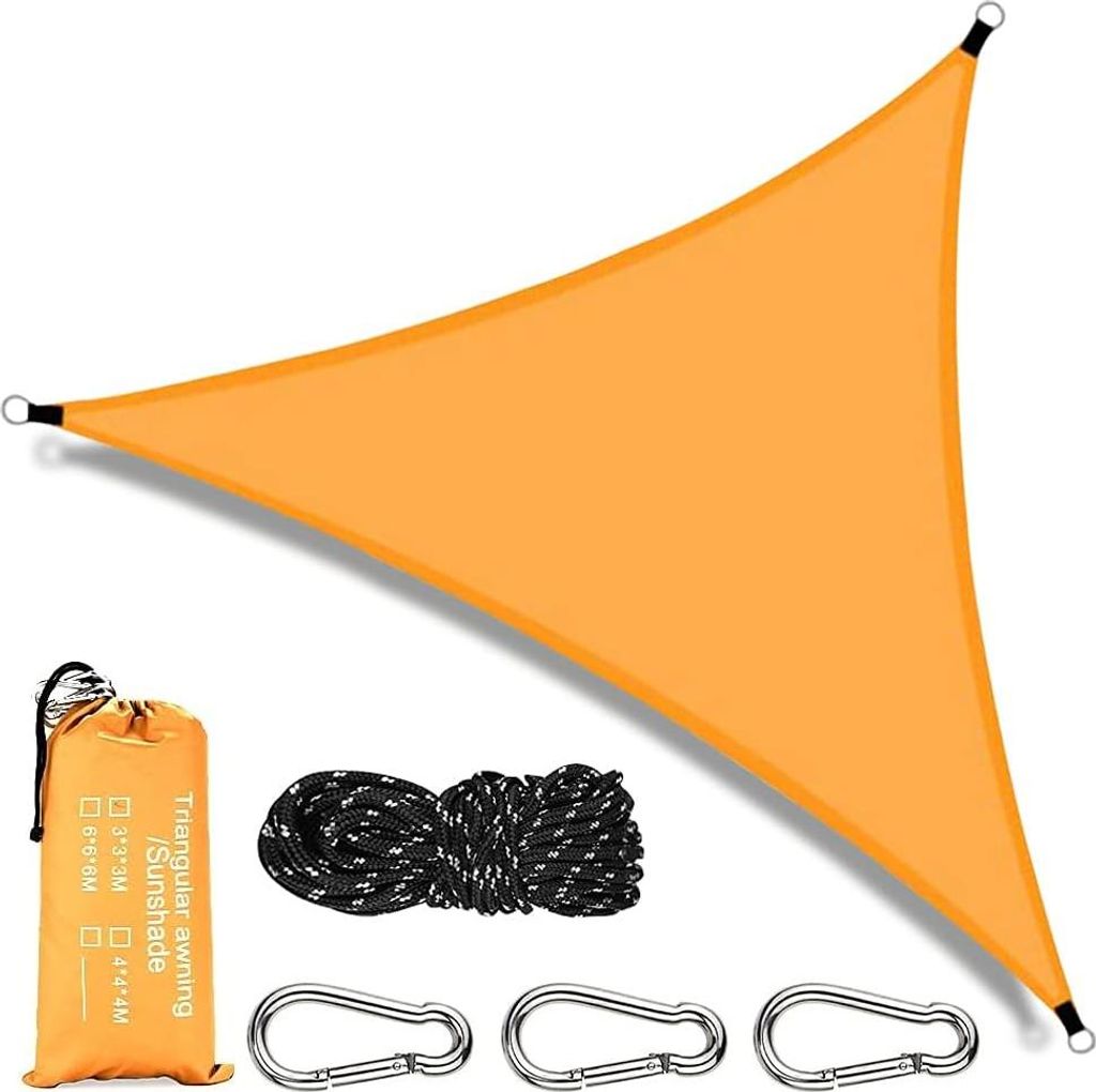 Dreieckiges Sonnensegel, 3x3x3m wasserdichtes Dreieck-Sonnensegel, UV-Schutz-Sonnensegel für Garten, Terrasse, Balkon, Schwimmbad, mit Markisenbef...