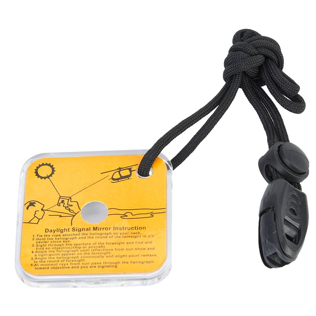 Outdoor Survival Acryl Signal Spiegel, Reflektor mit Trillerpfeife & Lanyard, Notfall Rettungsspiegel für Wandern & Camping
