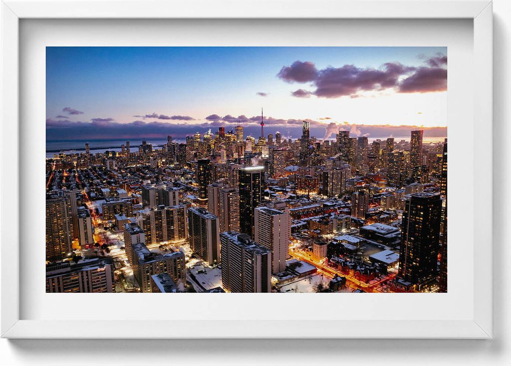 Architektur einer Großstadt aus der Vogelperspektive– Wandbild mit Rahmen – Gerahmtes Bild – Wanddekoration – 60x40 cm – Schwarz Rahmen