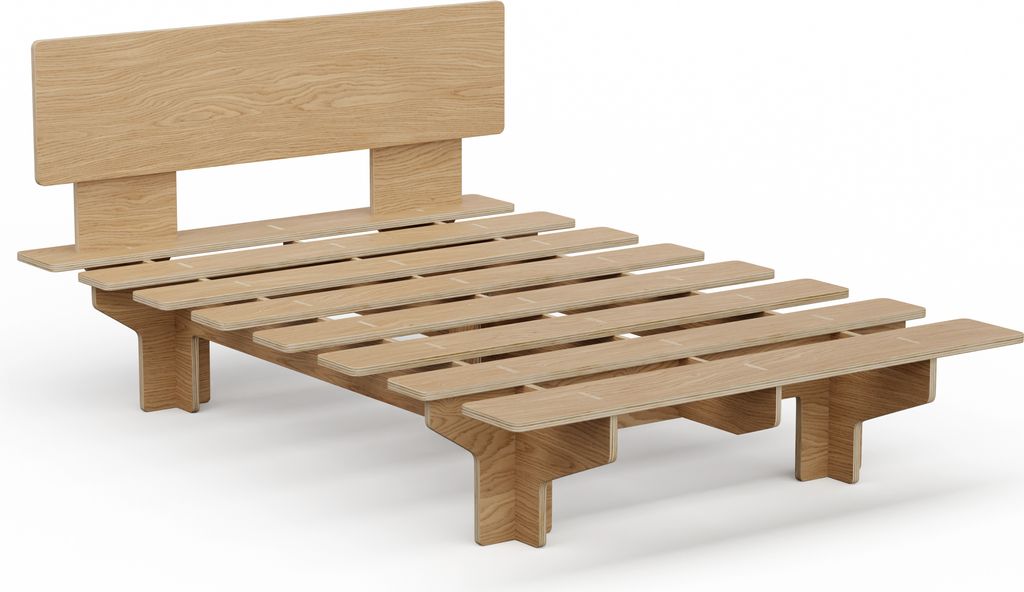 Blumfeldt NordicAura Bettgestell -es Eukalyptusholz, Werkzeuglose Montage, Hohe Kopfteil mit Stauraum, Eiche Finish, Passend für Matratzen 140x200 cm