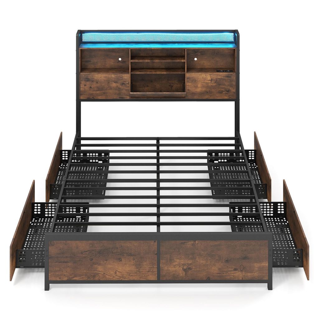 COSTWAY Rama łóżka 200 x 140 cm, łóżko z diodami LED, Zdjęcie produktu 