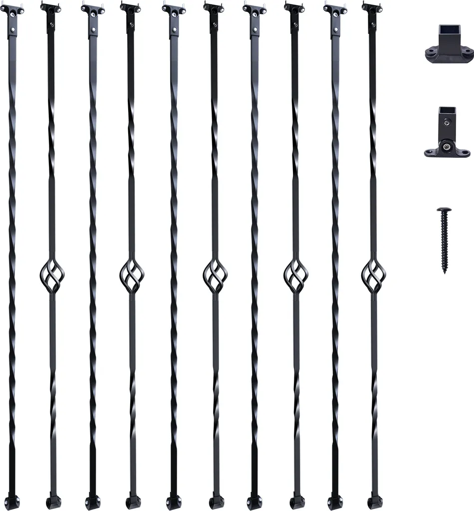 VEVOR Barre de Garde-corps en Acier Galvanisé Noir Mat 56x56x1122 mm