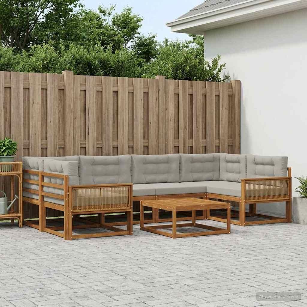 Möbel Outdoor-Sofagarnitur mit Kissen 7 pcs Natur und HellgrauGartensofas - Gartensofas c786