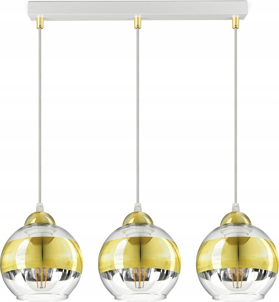 LUXOLAR - Led Pendelleuchte 3-flammig - Deckenleuchte Weiß-Gold E27 60W - Hängelampe für Wohnzimmer, Küchen - Gold-transparent Glas Kugeln