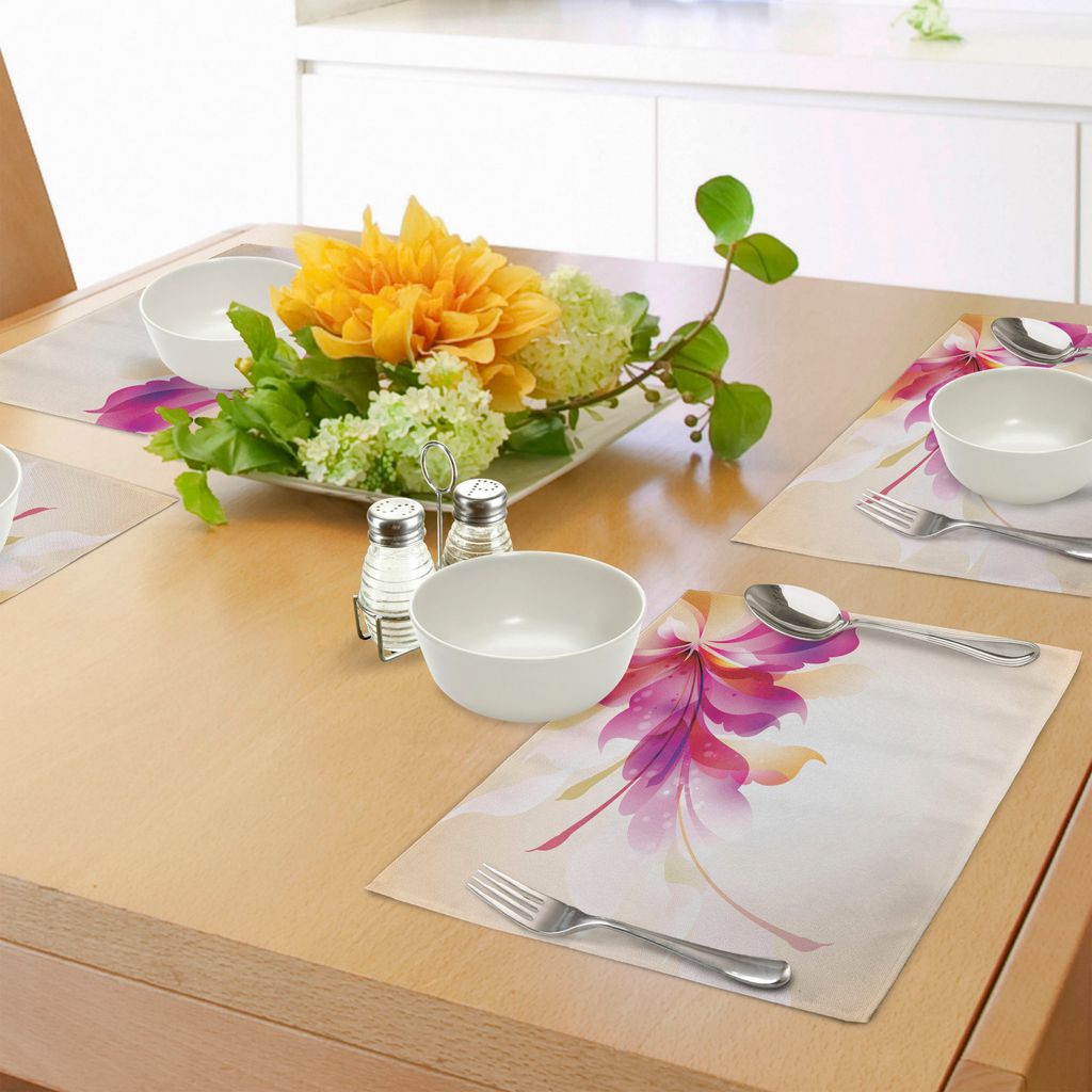 ABAKUHAUS Abstrakt Platzmatten, Künstlerische Blumenarrangement mit lebendigen Punkten und Blättern Artwork, Tiscjdeco aus Farbfesten Stoff für ...