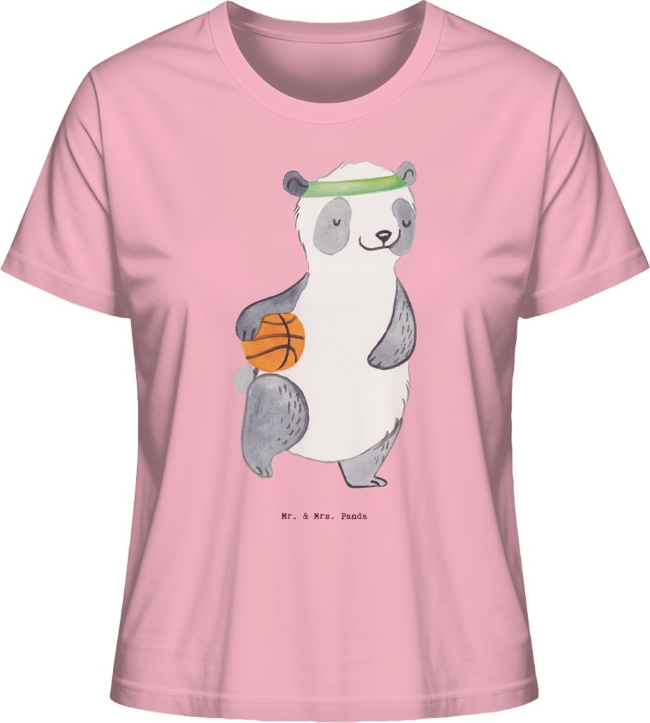 Mr. & Mrs. Panda Oberteil Damen Panda Basketball Größe L - Baumwolle Pink - Geschenk, Basketballplatz, Shirt, Baumwoll T-Shirt, Sommershirt, Basi...