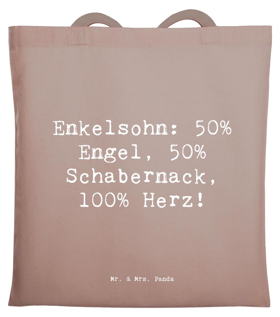 Mr. & Mrs. Panda stofftasche baumwolle Spruch Enkelsohn Herz - Braun Pastell - Geschenk, Einkaufstasche, Familie, persönliche Erinnerungen, Enkel,...