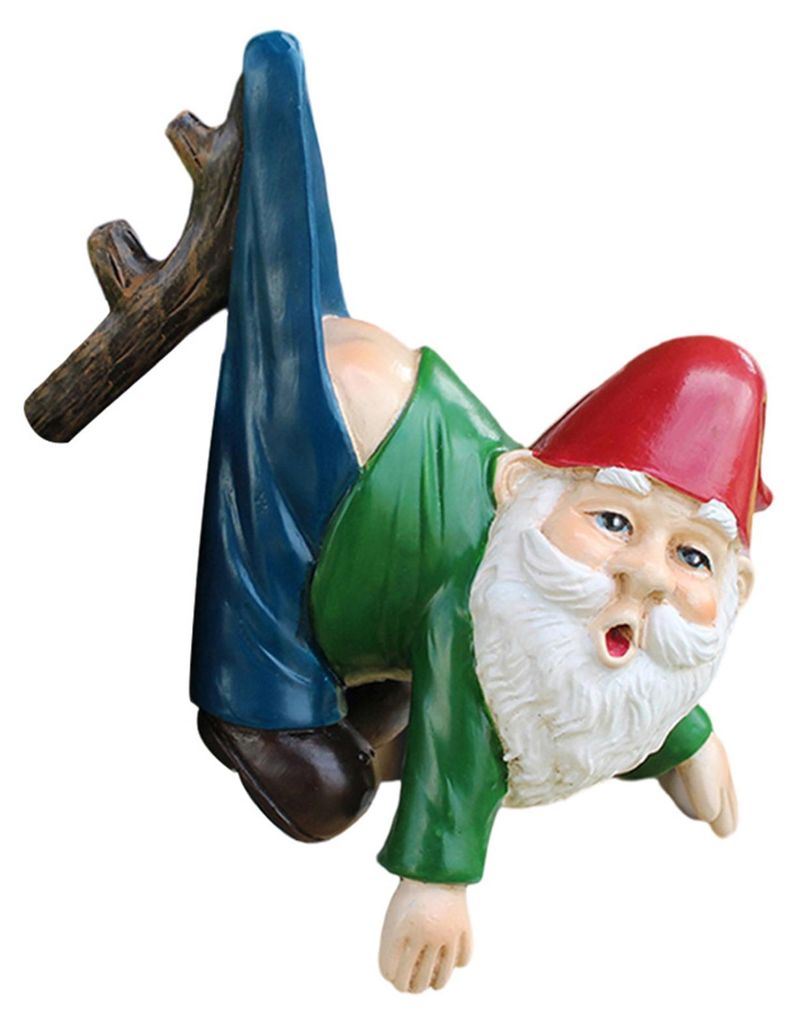 Blumentopf-Zwergstatue, Hängender Gartenzwerg aus Kunstharz, Zwerg mit Hose, der an einem Ast hängt, Dekoration für Garten, Zaun oder Fensterkasten