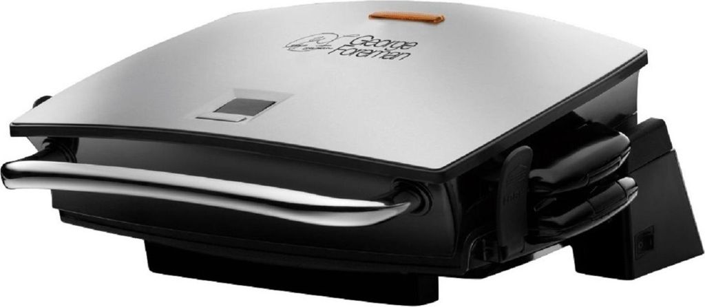 A close-up, angled view of a Russell Hobbs grill.