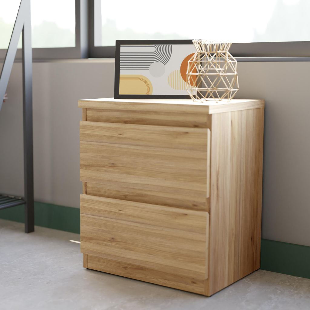 Forte EDMORE Kommode 40 45, Nachttisch mit 2 Schubladen, Beistelltisch, Holzwerkstoff, Mauvella Eiche Holzdekor, 41,8 cm breit x 49,3 cm hoch x 32,...