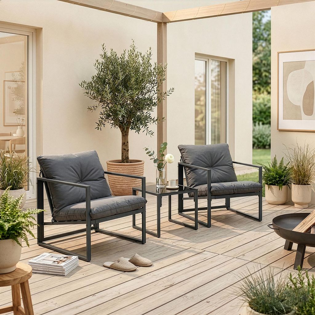 Loungeset 'Karg' 3-tlg. outdoor Couchtisch mit 2 Sesseln Produktbild 