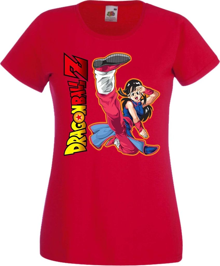 Damen T-Shirt Anime Manga Dragon Anime Manga Ball Z 02 Bulma Kick, Lady XS / Rot