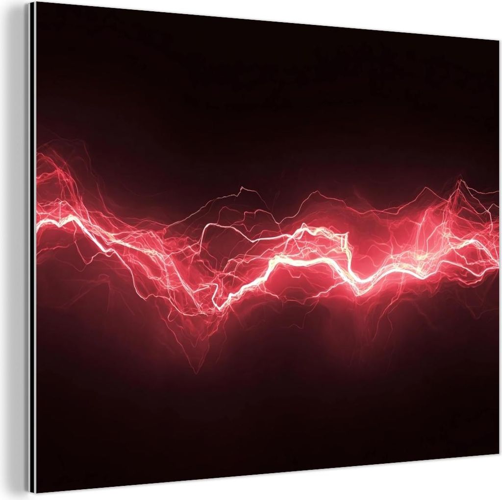 MuchoWow Wanddekoration Metall Metallbild Wandkunst 80x60 cm Spiele - Rot - Elektrizität - Energie - Linie MuchoWow Aluminium Gemälde - Alubild