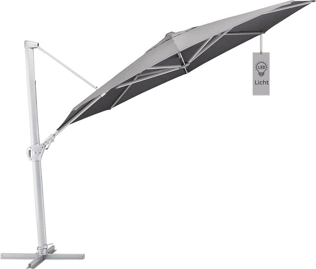 Kettler Ampelschirm LED 350 cm Sonnenschirm mit Schutzhaube rund Silber/Charcoal