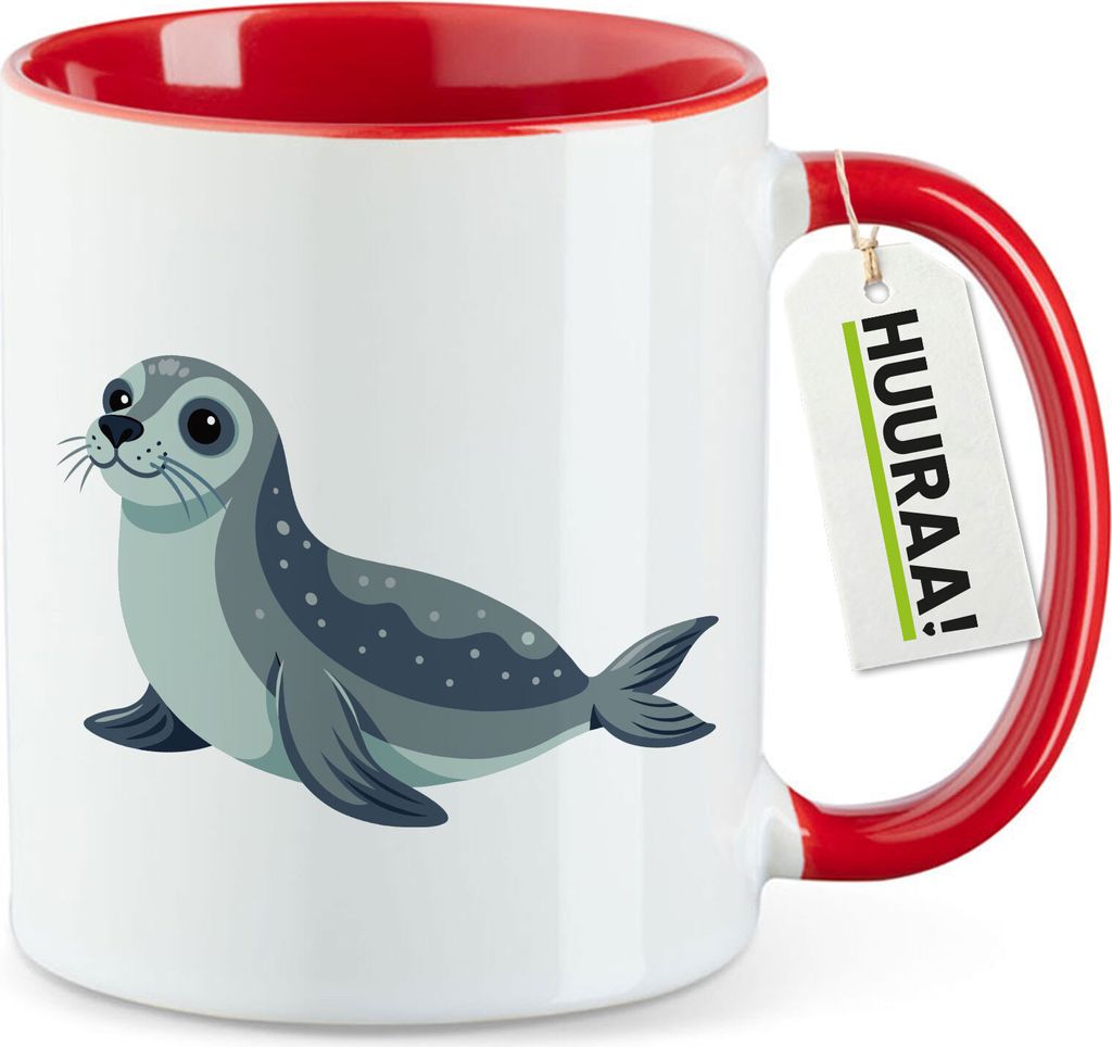 Huuraa Kaffeetasse Seehund Comic 330ml Rot Keramik Kaffeebecher Geschenkidee