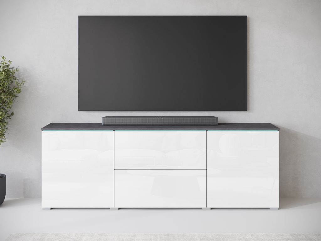 MINIO go for it, große Kommode „VEVE“, 180 cm, mit Hochglanzfronten, 2 Türen, 2 Schubladen, Graphit/Weiß Farbe