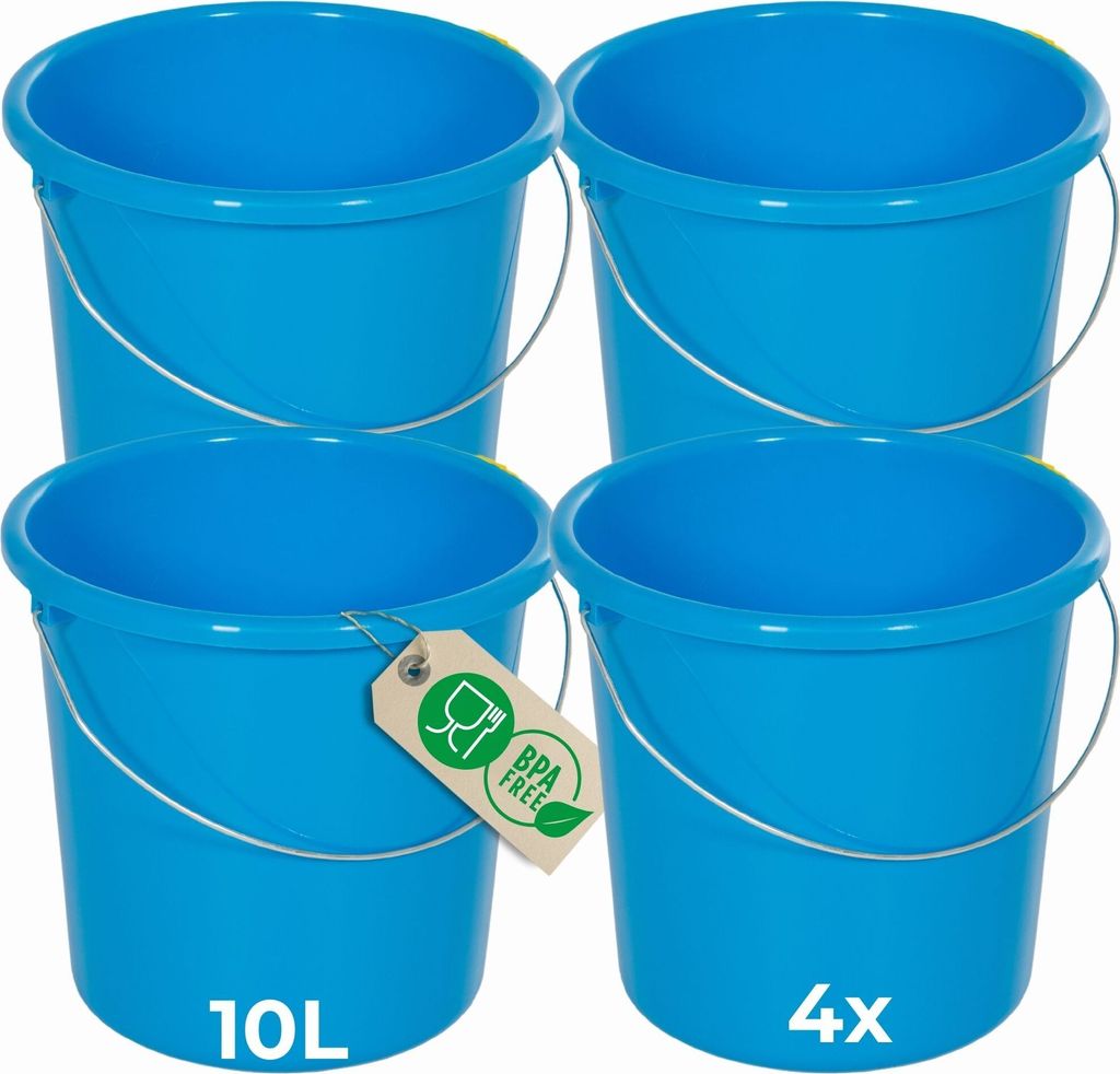 Novaliv 4 Stück Eimer 10L Blau mit Maßeinteilung - Putzeimer 10 Liter 28,5 cm Praktischer Allrounder mit Skala für Haushalt & Garten ideal a...