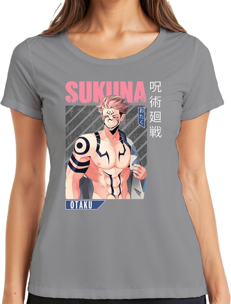 Sukuna Jujutsu Kaisen Otaku Anime Ästhetik Fan Geschenk Vintage Damen T-Shirt, Grau, 3XL