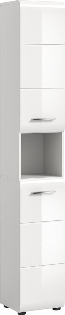 Hochschrank >Ice< in Weiß / Weiß Hochglanz - 30x185x30cm (BxHxT)