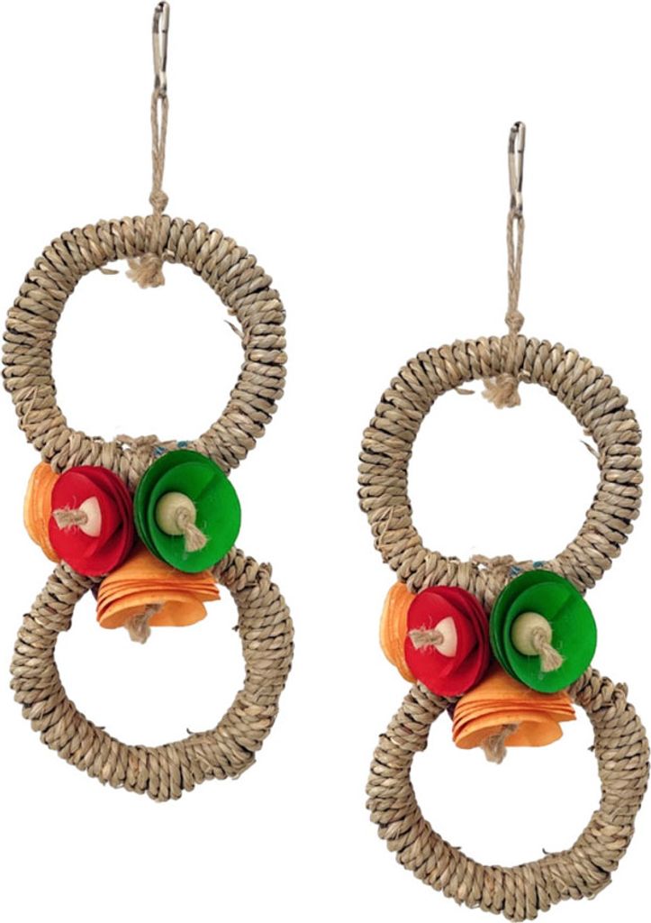 2Pcs Apfel Holz Ring Vogel Schaukel Barsch, Dual Circle Cage Hanging Toys, Vogel Barsch Klettern Spielzeug Steady Natural Birds Hanf Seil Schaukeln