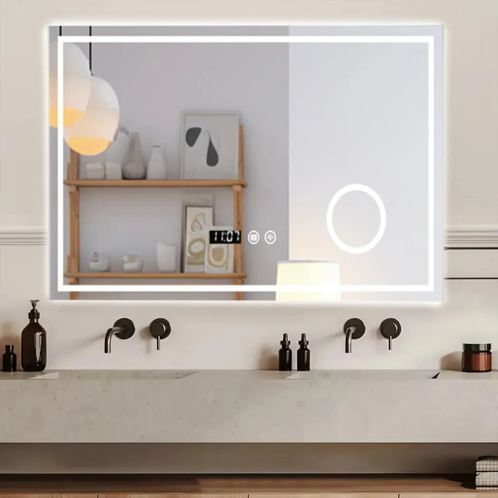 Miroir mural lumineux LED 70 x 50 cm pour salle de bain design et moderne