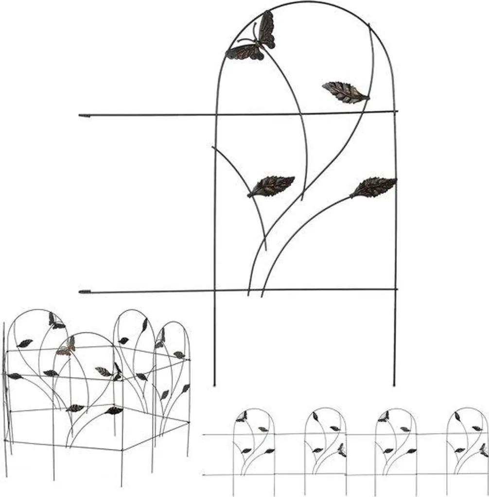 Clôture de Jardin Décorative Papillons Noirs en Métal - Lot de 5 Pièces