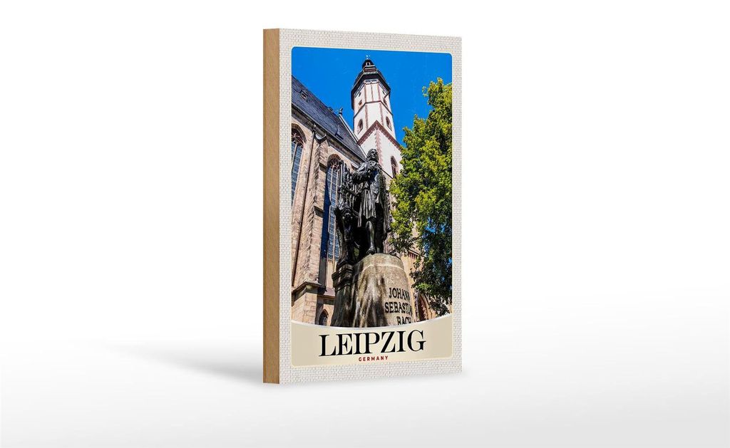 Holzschild Reise 12x18 cm Leipzig Skulptur Johann Sebastian Bach