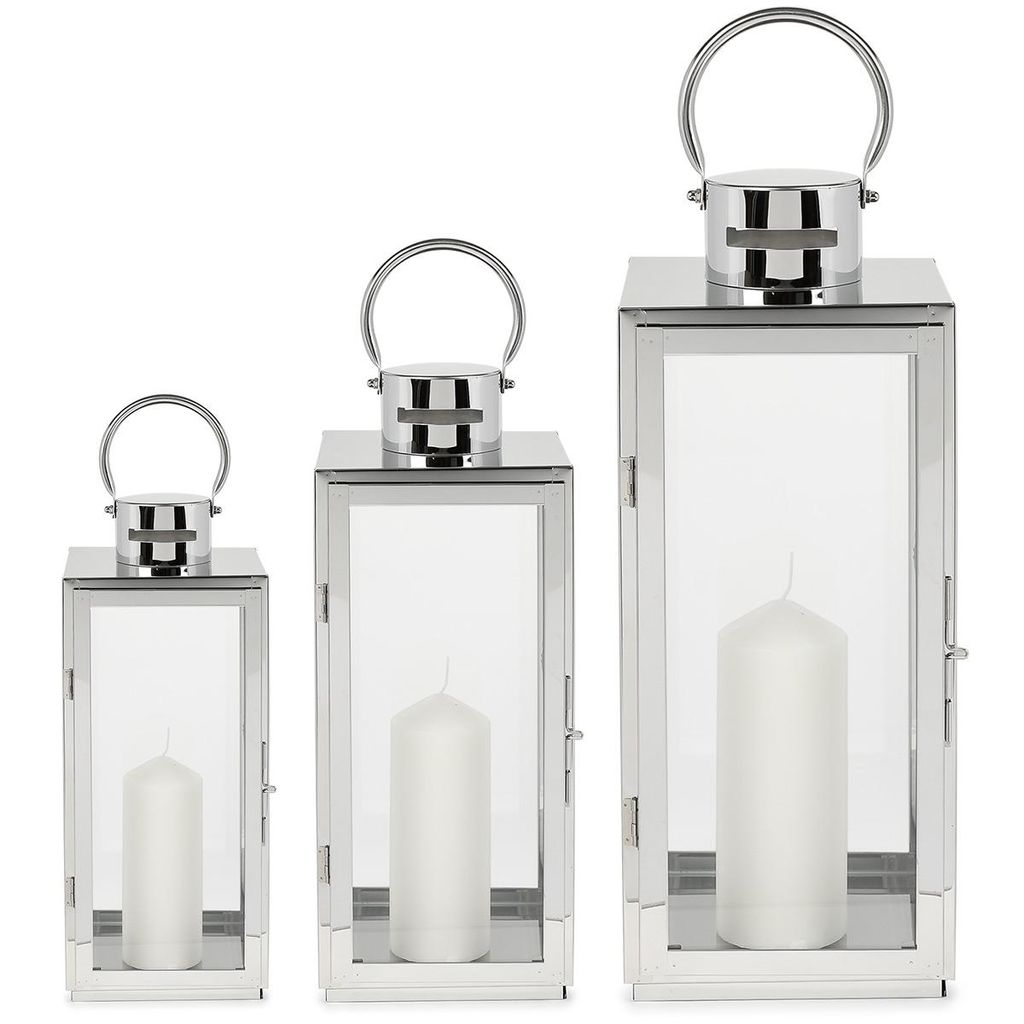 Laternen Set Chrom 3er Metall Glas 38 49 63 cm Windlicht Deko Innen Außen
