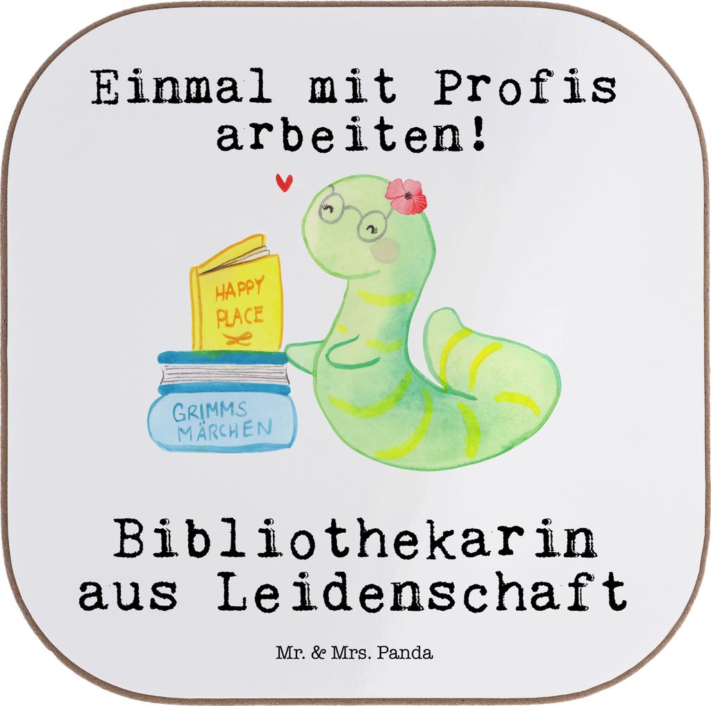 Mr. & Mrs. Panda Untersetzer für Gläser Bibliothekarin Leidenschaft - Weiß - Geschenk, Tassenuntersetzer, gläseruntersetzer, Spruch, Kaffee, Bi...