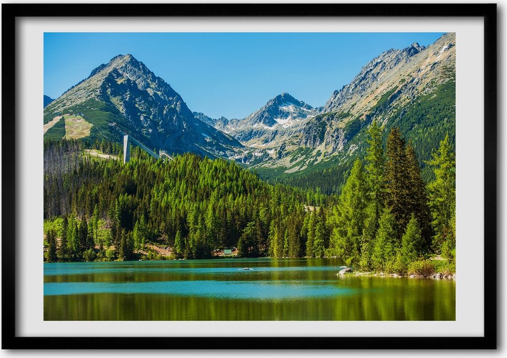 Bild - Bilderrahmen - 100 cm x 70 cm - MDF - Rahmen - Foto - Wandkunst See in den Bergen