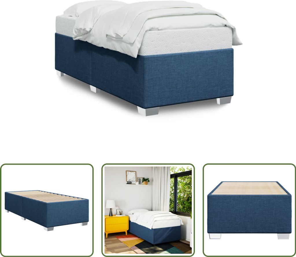 The Living Store Bettgestell Blau 90x200 cm Stoff