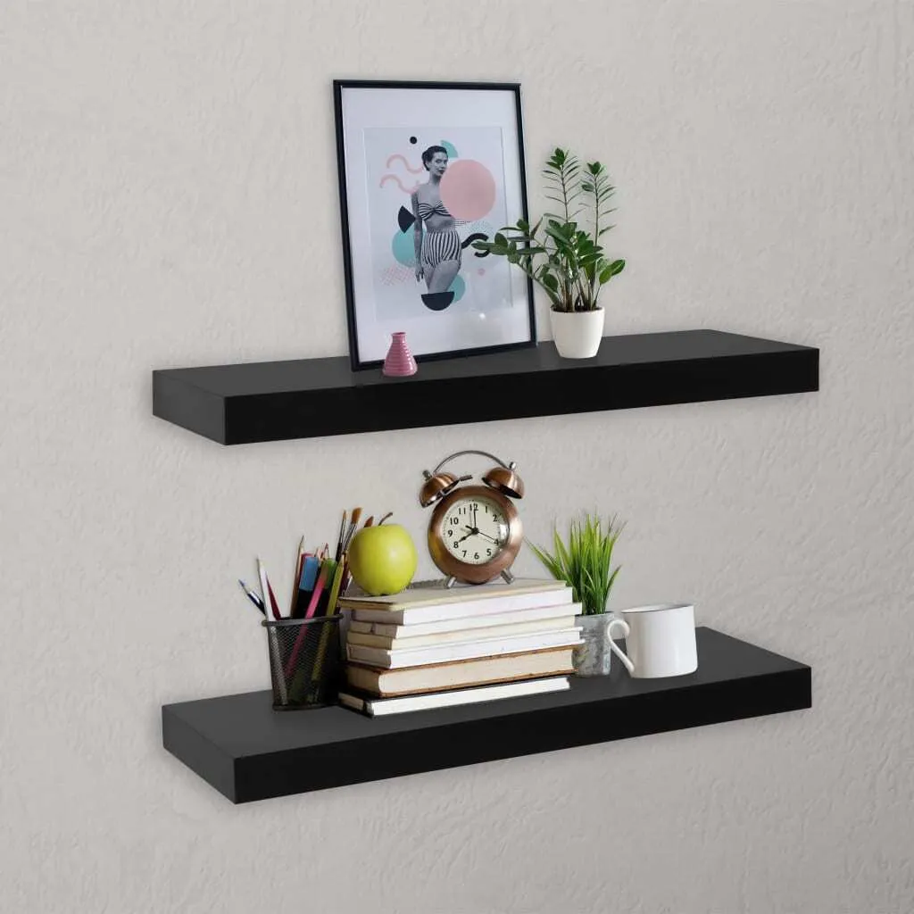Étagères flottantes noires 2 pièces 40x20 cm rangement mural sans vis