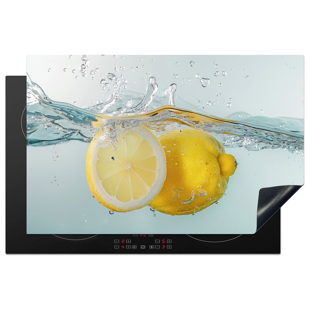 KitchenYeah Herdabdeckplatte Spritzen - Wasser - Blau - Gelb , 81x52cm, Küche Deko, Glaskeramikkochfeld Herdabdeckung, Abdeckplatte fùr Kochfeld