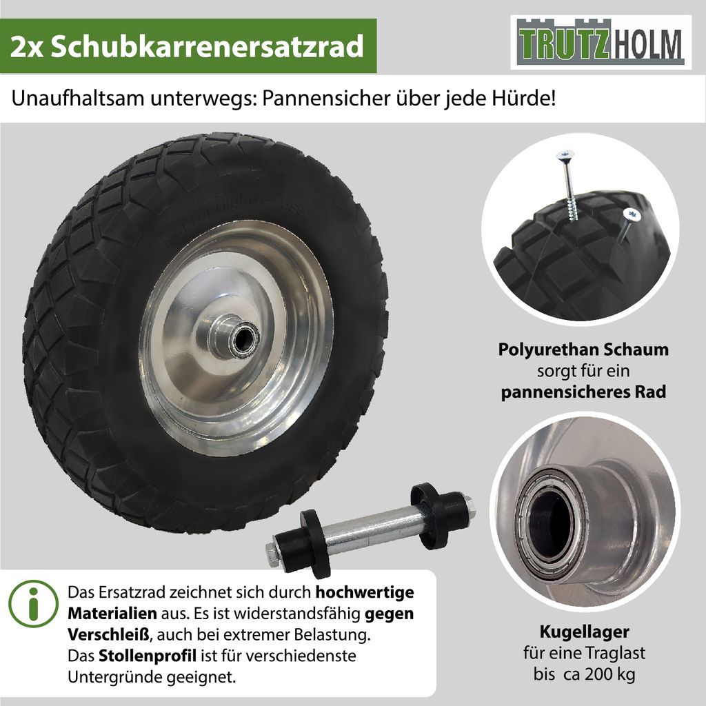 2x Schubkarrenrad pannensicher Vollgummi 4.80/4.00-8 Produktbild 2
