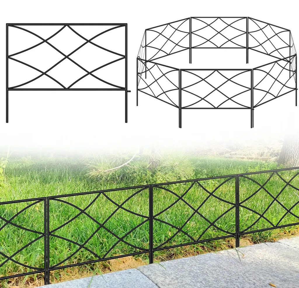 Clôture de jardin en métal noir 2,8m x 40cm, bordure grillagée robuste
