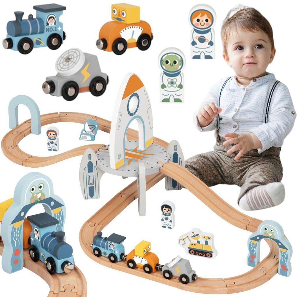 Tooky Toy Weltraumbahn-Gleisset aus Holz