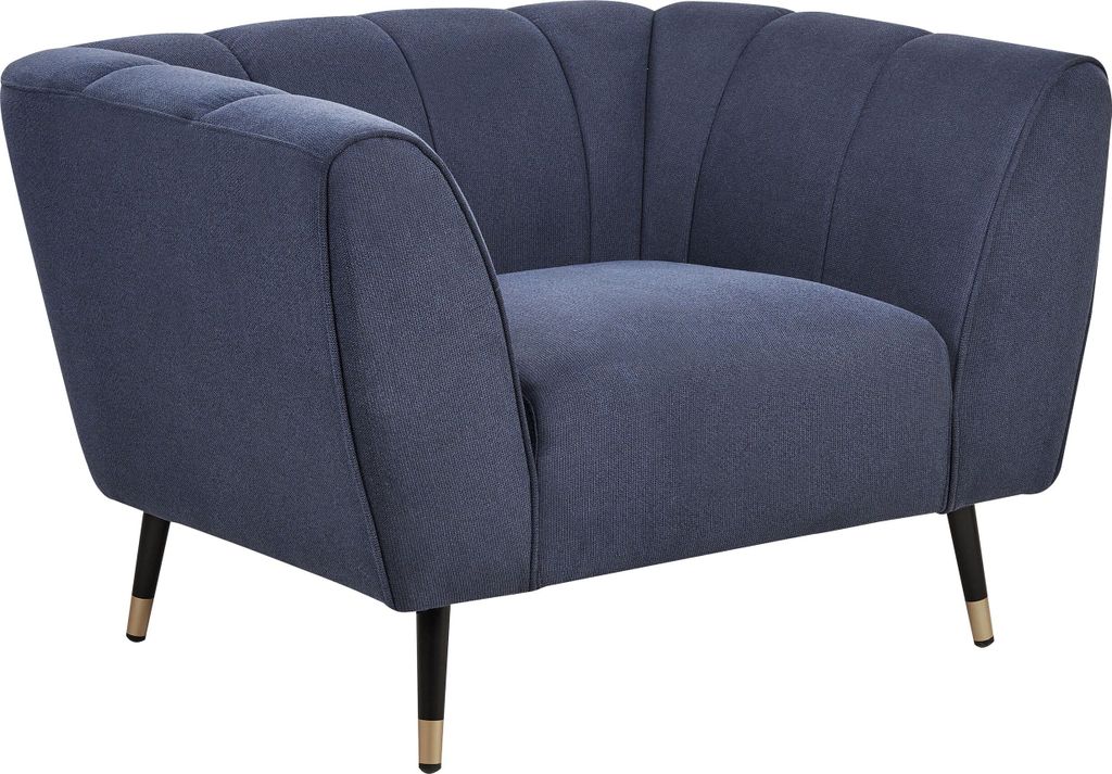 BELIANI Sessel Dunkelblau aus Stoff Gepolstert mit Tiefem Breitem Sitz Modern Gemütlich Polstersessel Stoffsessel Wohnzimmermöbel