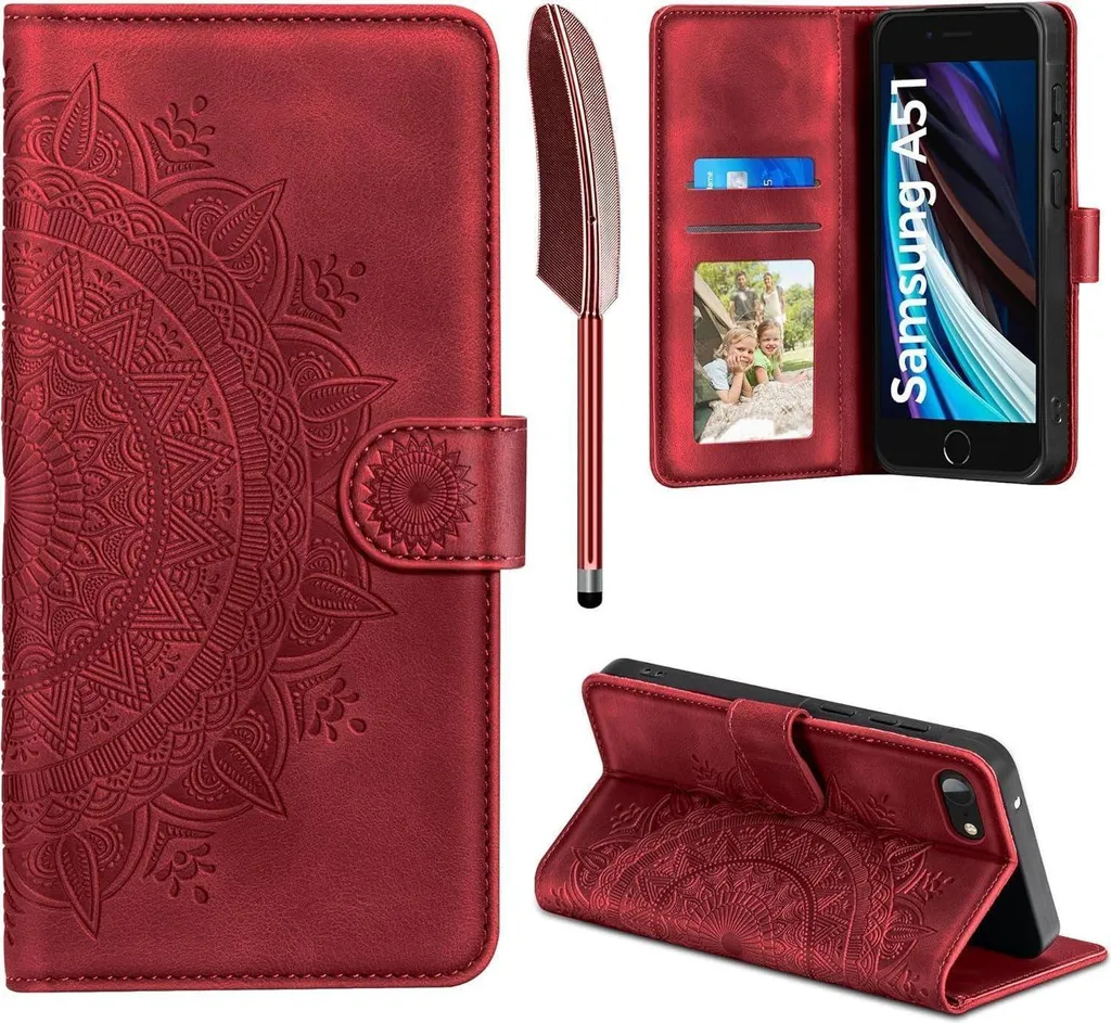 iPhone SE 2022/2020 Custodia Flip in Finto cuoio rossa con porta carte di credito
