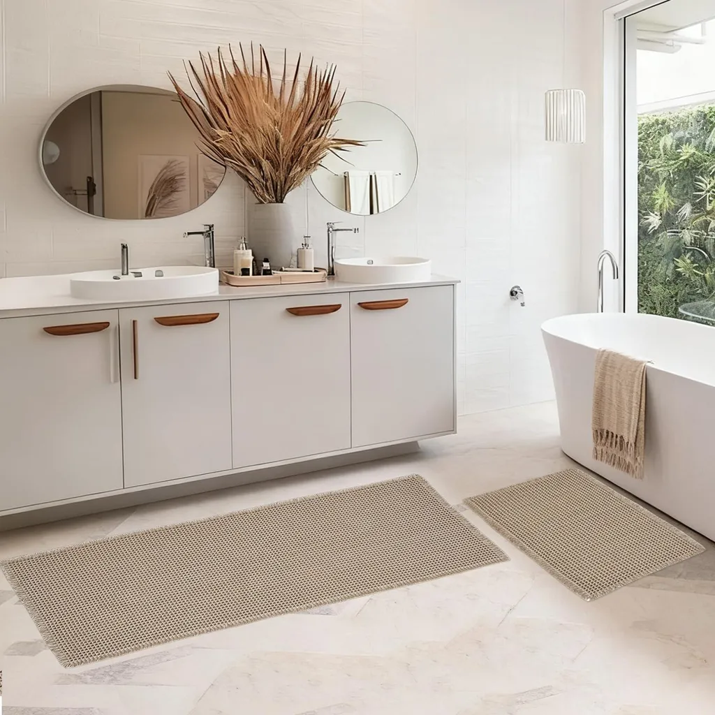 Décoration salle de bain tapis de sol bohème lot de 2 lavable 50x120 40x60
