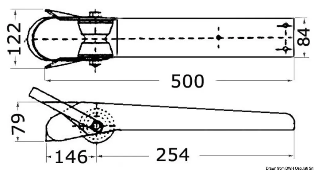 Rouleau d'étrave inox 500 mm pour éviter les rayures sur la coque