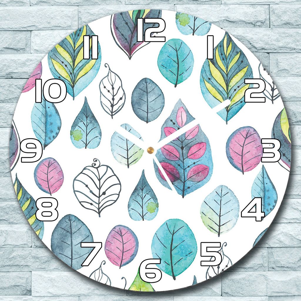 Wanduhr aus Glas Rund fi 30 Cartoon Blätter Quarz Deko Produktbild 