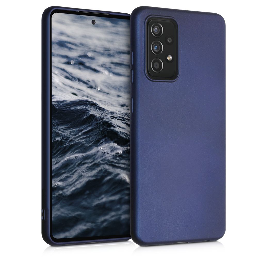 kwmobile Case kompatibel mit Samsung Galaxy A52 / A52 5G / A52s 5G Hülle - Schutzhülle aus Silikon metallisch schimmernd - Handyhülle Metallic Blau