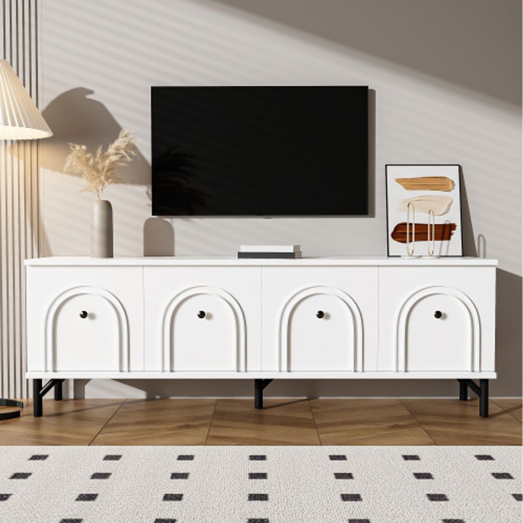 UnboxG TV-Schränke Fernsehtisch TV- Lowboard 160 L x 38 B x 55,5 H für bis zu 40-49 inches, Fernseher 4-türiges für Wohnzimmer und Entertainmen...