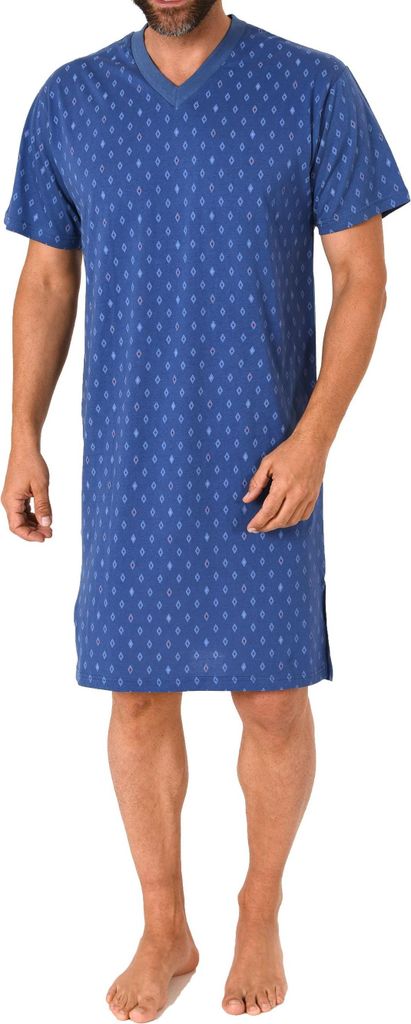 Herren Nachthemd kurzarm in zeitlosem Allover-Print bis Größe 56/58 - 181 111 90 001 ; blau , 48